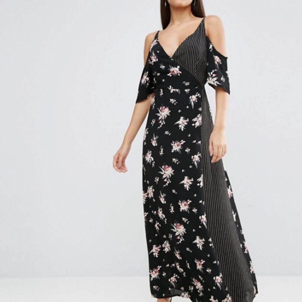 Wrap Front Maxi Dress with Cold Shoulder